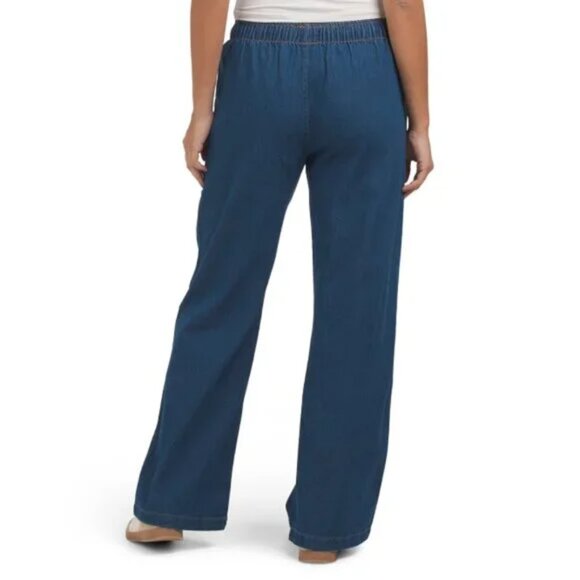 NEW BEBE Open Leg Chambray Pants Medium Blue 254 198 - Picture 2 of 10